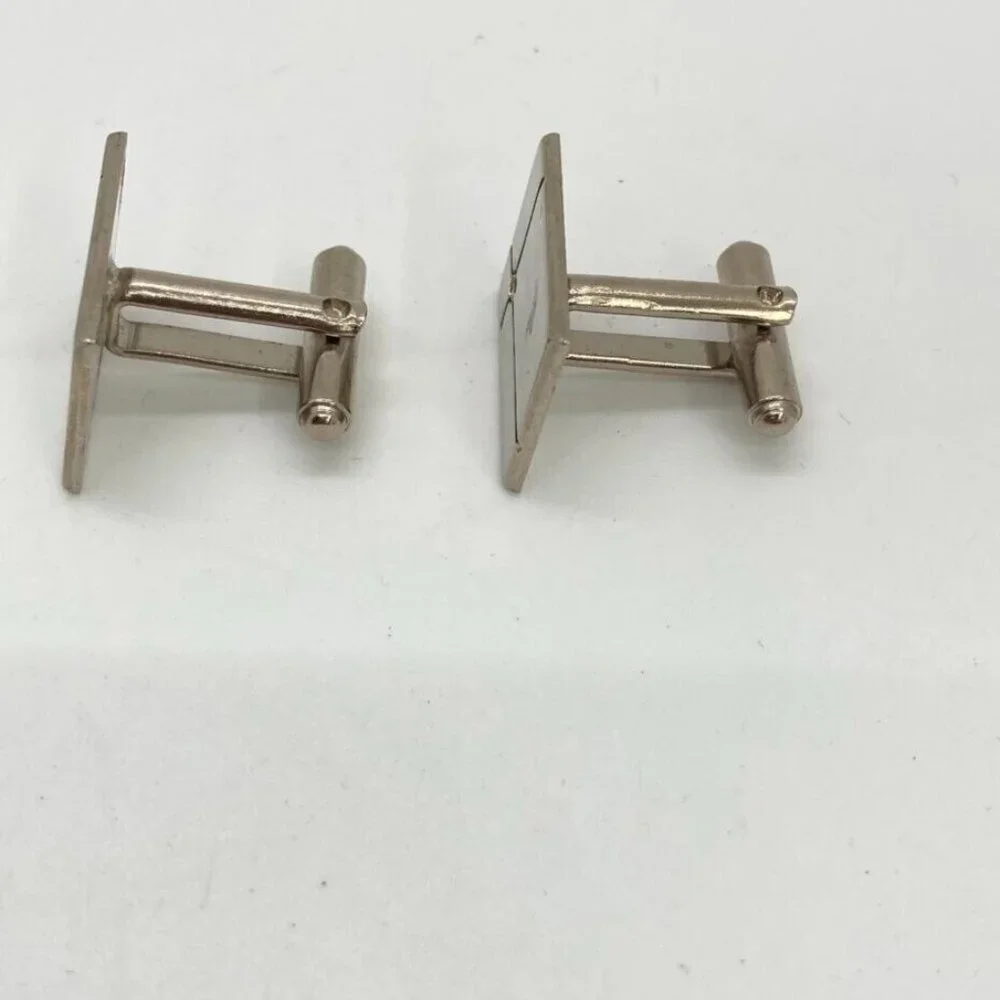 Vintage Polished Silver Tone Cufflinks Rectangle Clear Crystal Rhinestone‎